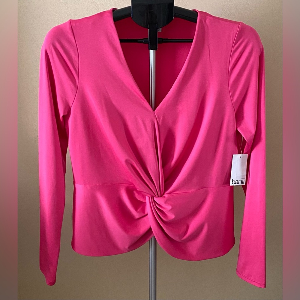 Bar III Bight Pink Twisted Knot Long Sleeve Blouse NWT